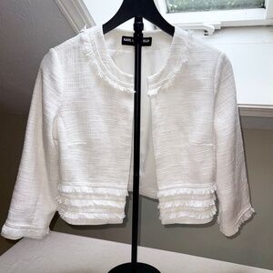 Karl Lagerfeld White Tweed With Fringe Jacket Size S